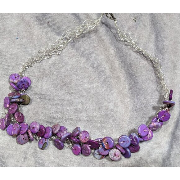 Handmade Purple Stone Beaded Statement Necklace - Picture 5 of 5